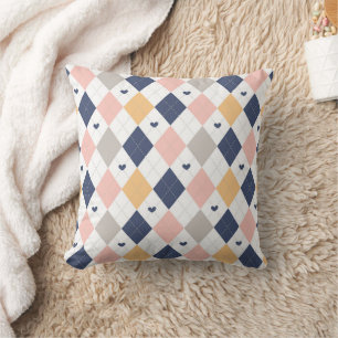 Diagonal Check With Heart Pattern Cushion