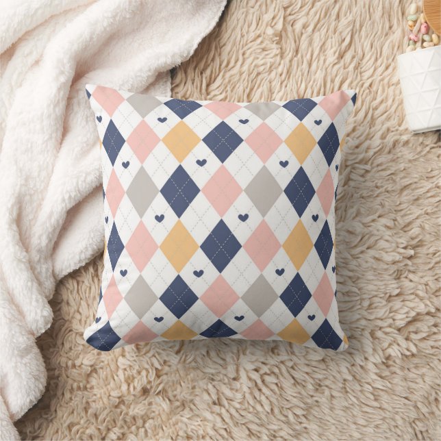  Diagonal Check With Heart Pattern  Cushion (Blanket)