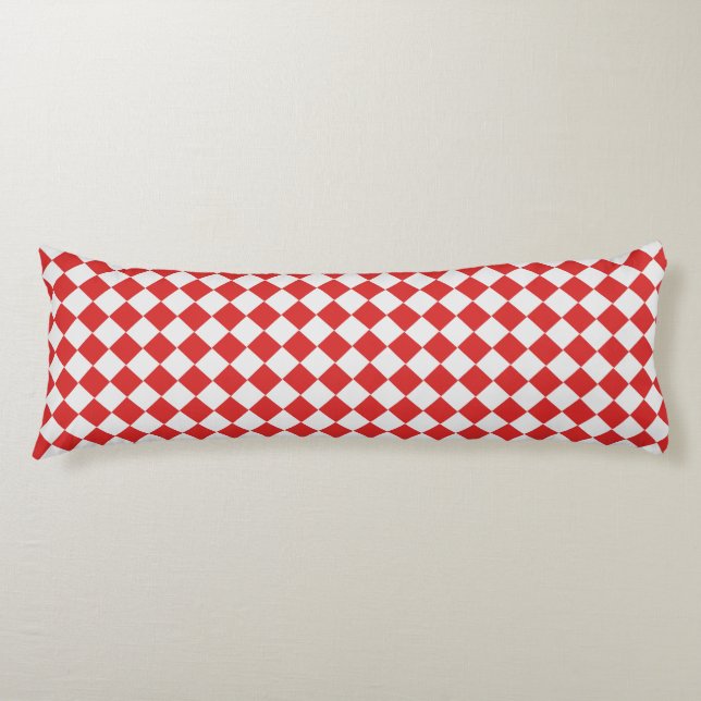 Diagonal Chequered Red and White Woven Pattern Body Cushion (Front)