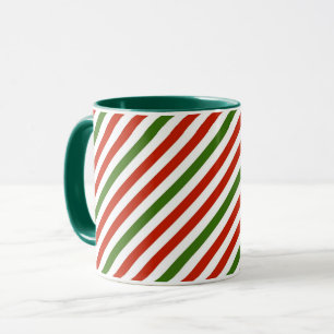 Diagonal Christmas Stripes red and green Mug