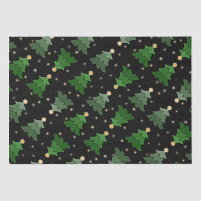 Diagonal Christmas Trees with Stars on Black Tissue Paper (Front)