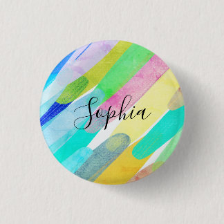 Diagonal Colour Strokes, Name, 70s Abstract Art 3 Cm Round Badge