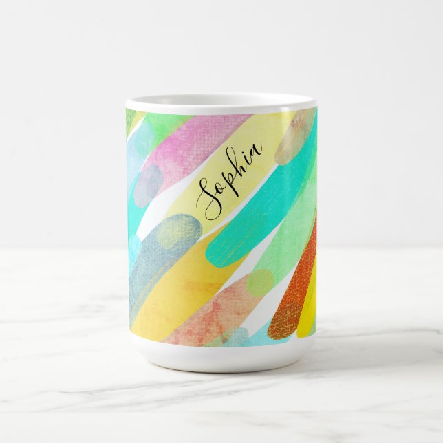Diagonal Colour Strokes, Name, 70s Abstract Art Coffee Mug (Center)
