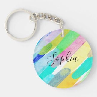 Diagonal Colour Strokes, Name, 70s Abstract Art Key Ring