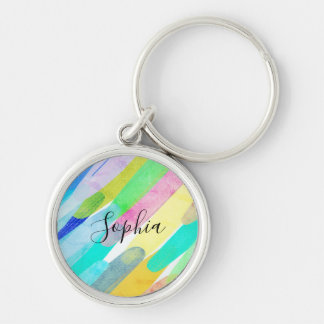 Diagonal Colour Strokes, Name, 70s Abstract Art Key Ring