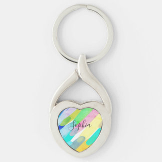 Diagonal Colour Strokes, Name, 70s Abstract Art Key Ring