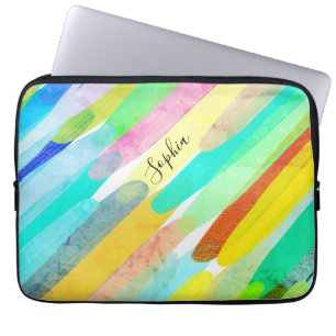 Diagonal Colour Strokes, Name, 70s Abstract Art Laptop Sleeve