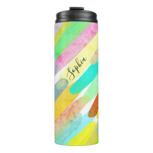 Diagonal Colour Strokes, Name, 70s Abstract Art Thermal Tumbler