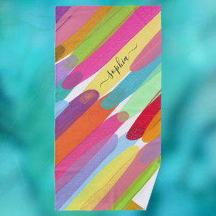 Diagonal Colour Strokes, Name, Abstract Painting Beach Towel