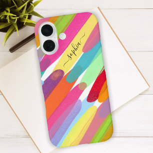 Diagonal Colour Strokes, Name, Abstract Painting iPhone 16 Case
