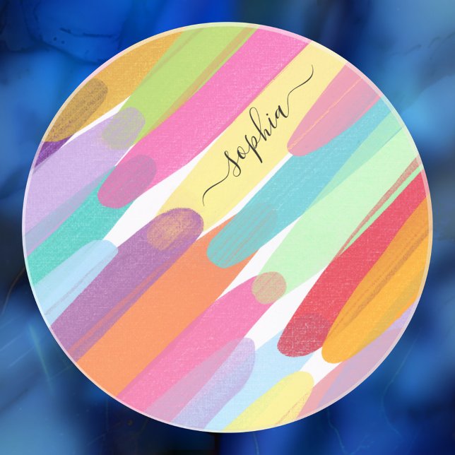 Diagonal Colour Strokes, Name, Abstract Painting Coaster (Creator Uploaded)