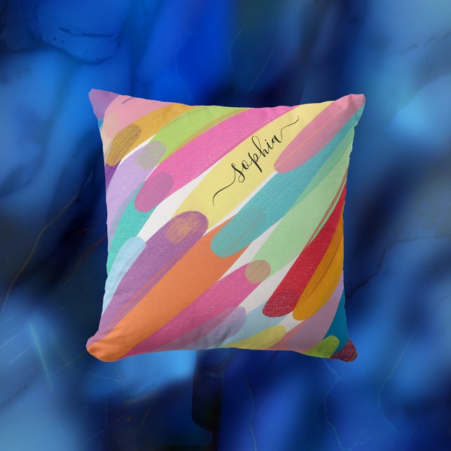 Diagonal Colour Strokes, Name, Abstract Painting Cushion (Creator Uploaded)