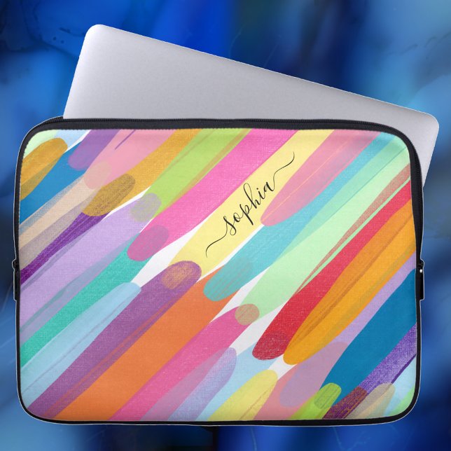Diagonal Colour Strokes, Name, Abstract Painting Laptop Sleeve (Creator Uploaded)