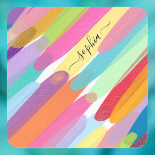 Diagonal Colour Strokes, Name, Abstract Painting Square Sticker
