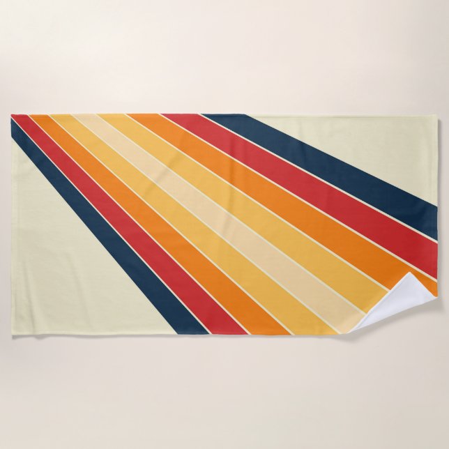 Diagonal colourful retro style sun rays beach towel (Front)