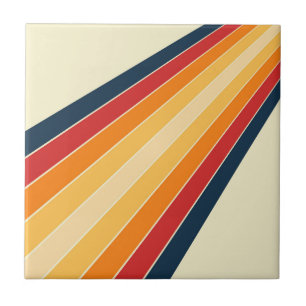 Diagonal colourful retro style sun rays ceramic tile