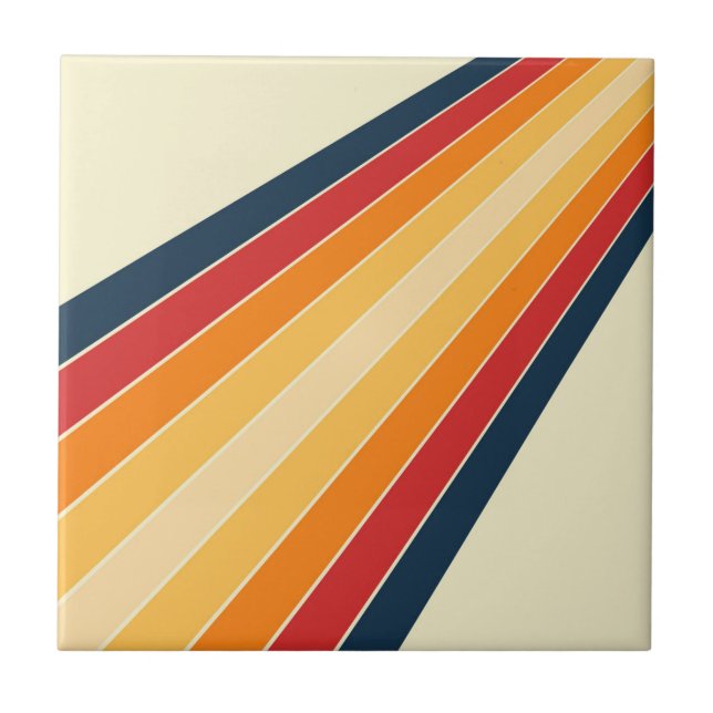 Diagonal colourful retro style sun rays ceramic tile (Front)
