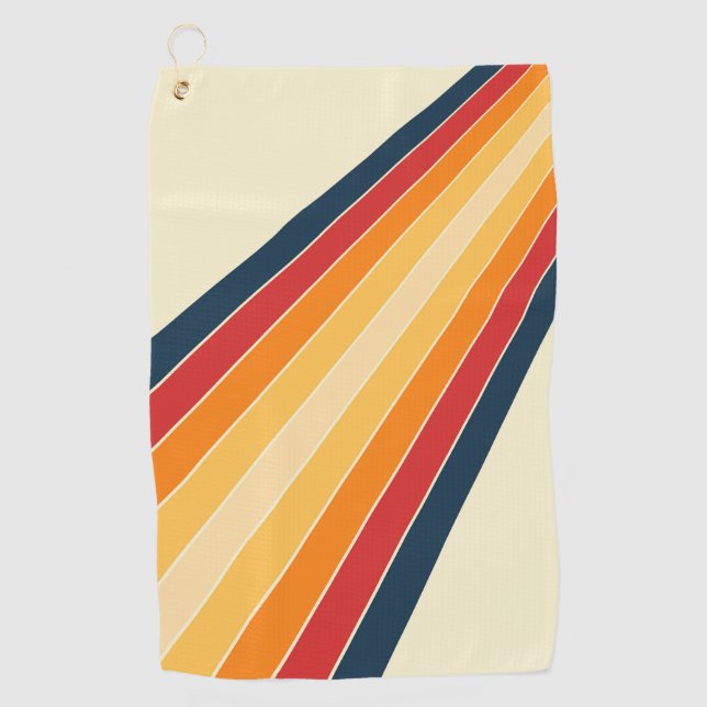 Diagonal colourful retro style sun rays golf towel (Front)