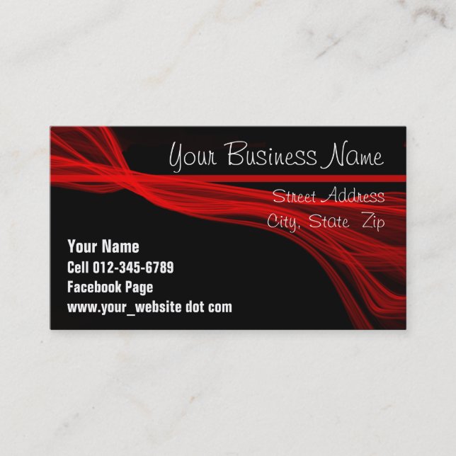 Diagonal Flowing Red Streaks Over Black Template  Appointment Card (Front)