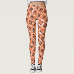 Diagonal Geometric Grid with Orange and Blue Leggings