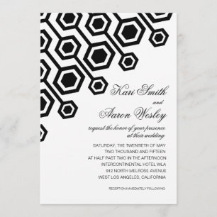 Diagonal Geometric Wedding   black & white Invitation