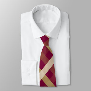Diagonal Gingham in Burgundy, Beige, Cream Tie