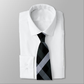 Diagonal Gingham in Shades of Grey and Black Tie