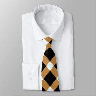 Diagonal Gingham Pattern in Black, White, Brown Tie