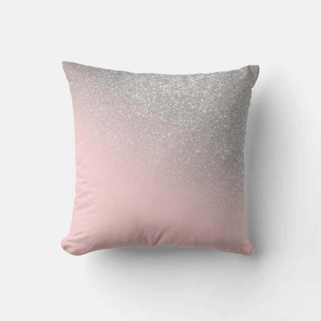 Diagonal Girly Silver Blush Pink Ombre Gradient Cushion (Front)
