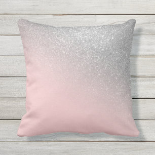 Diagonal Girly Silver Blush Pink Ombre Gradient Cushion