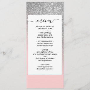 Diagonal Girly Silver Blush Pink Ombre Gradient Menu