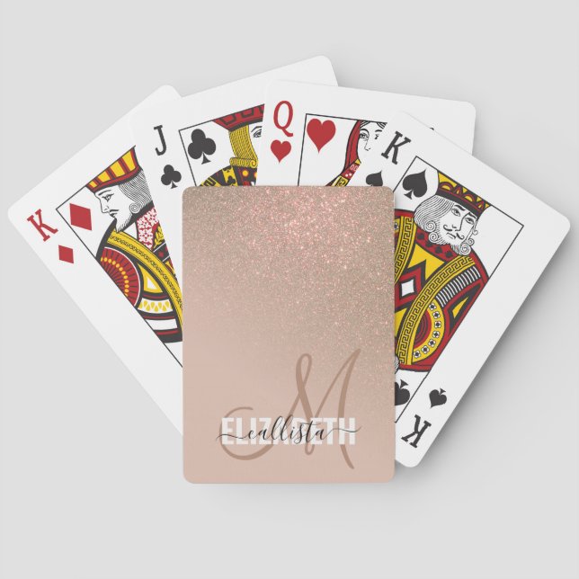 Diagonal Gold Taupe Glitter Gradient Monogram Playing Cards (Back)