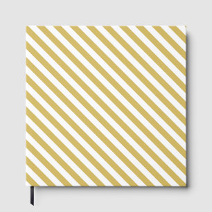 Diagonal golden yellow and white stripes pattern guest book