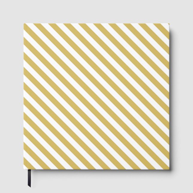 Diagonal golden yellow and white stripes pattern guest book (Front)