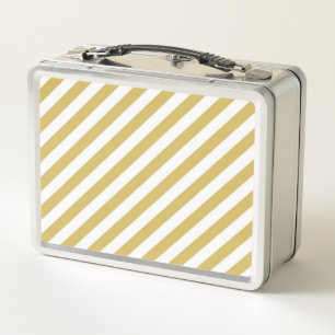 Diagonal golden yellow and white stripes pattern metal lunch box