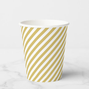Diagonal golden yellow and white stripes pattern paper cups