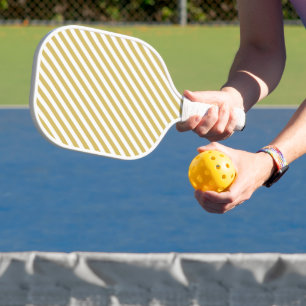 Diagonal golden yellow and white stripes pattern pickleball paddle