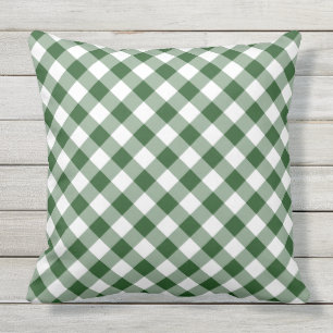 Diagonal Green and White Gingham Checked Plaid Cushion