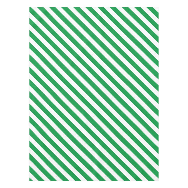 Diagonal Green and White Striped  Tablecloth (Front)