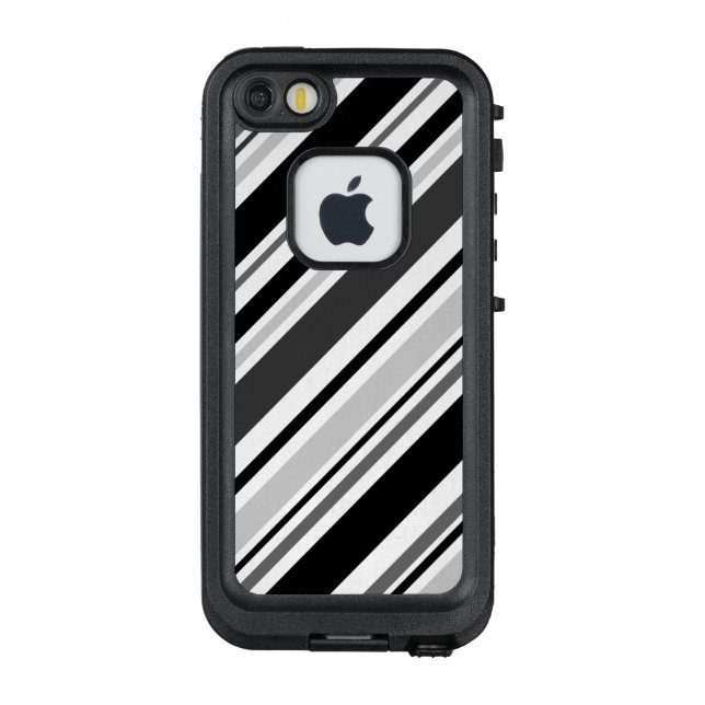 Diagonal Grey, Black, White Stripes LifeProof iPhone Case (Back)