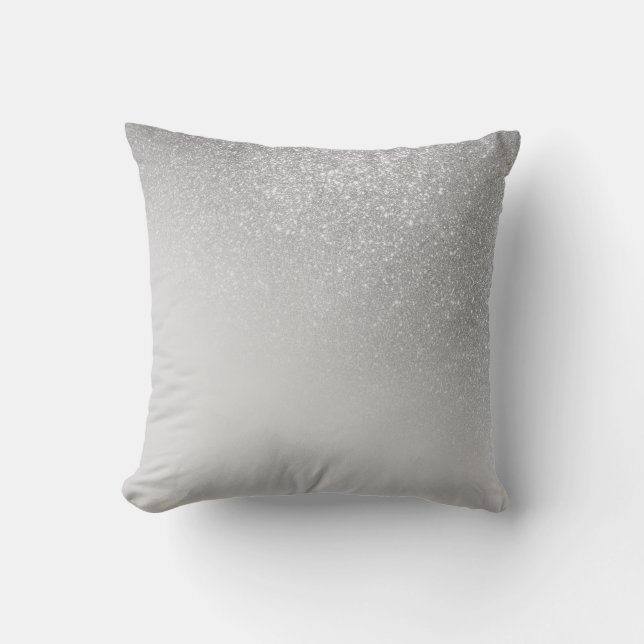 Diagonal Grey Silver Glitter Gradient Ombre Cushion (Front)