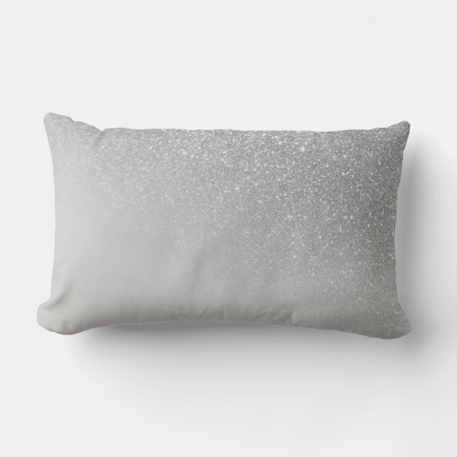 Diagonal Grey Silver Glitter Gradient Ombre Lumbar Cushion (Front)