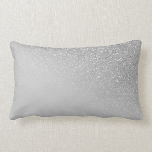 Diagonal Grey Silver Glitter Gradient Ombre Lumbar Cushion