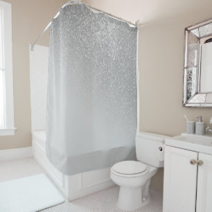 Diagonal Grey Silver Glitter Gradient Ombre Shower Curtain