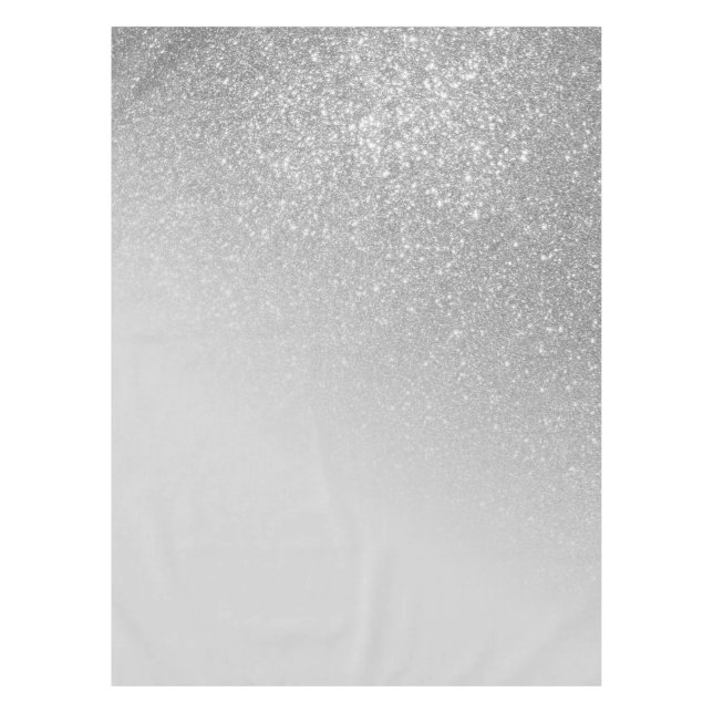 Diagonal Grey Silver Glitter Gradient Ombre Tablecloth (Front)