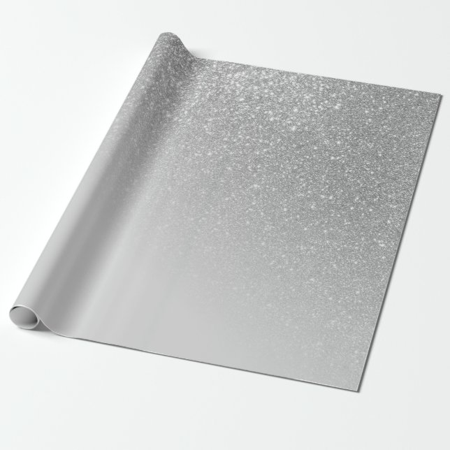 Diagonal Grey Silver Glitter Gradient Ombre Wrapping Paper (Unrolled)