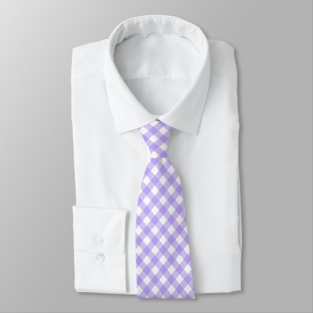 Diagonal Lavender and White Chequerboard Tie (Tied)