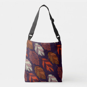 Diagonal Leaves: Hand-Drawn Vintage Pattern Crossbody Bag
