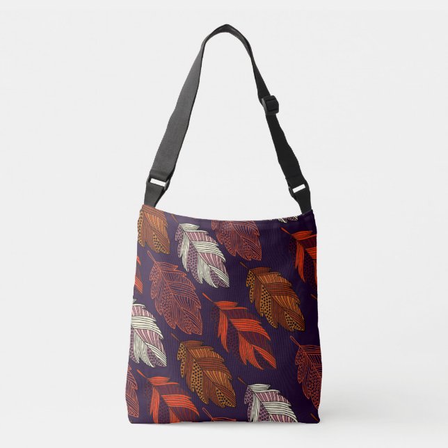 Diagonal Leaves: Hand-Drawn Vintage Pattern Crossbody Bag (Front)