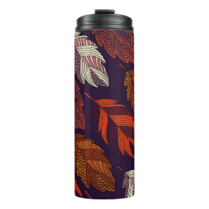 Diagonal Leaves: Hand-Drawn Vintage Pattern Thermal Tumbler